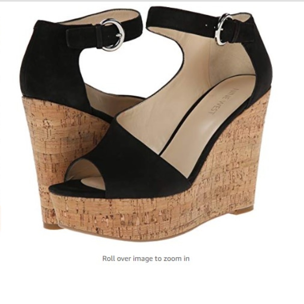 Black NINE WEST Adyssinian Wedge Sandal 5/5.5 1/2